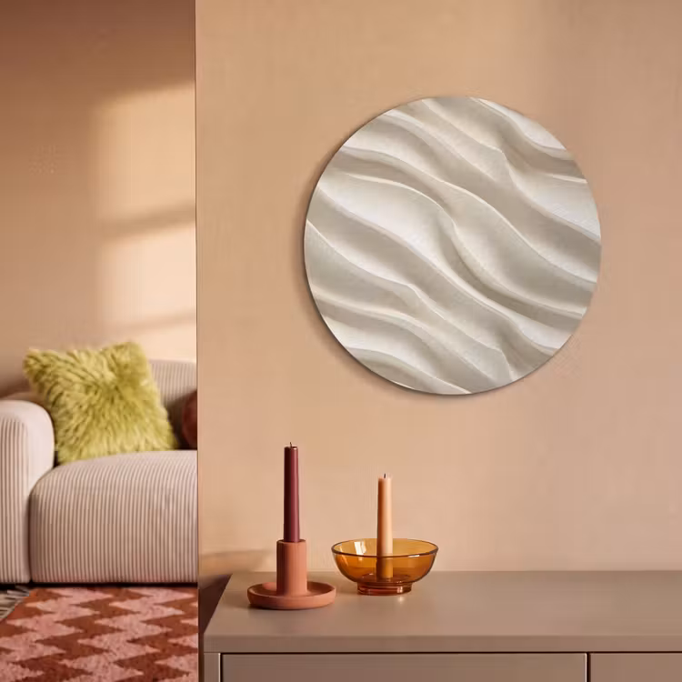 Akoestisch schilderij rond - Diagonaal - Golven - Crème — 3