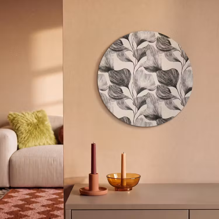 Akoestisch schilderij rond - Botanisch - Bladeren - Zwart — 3