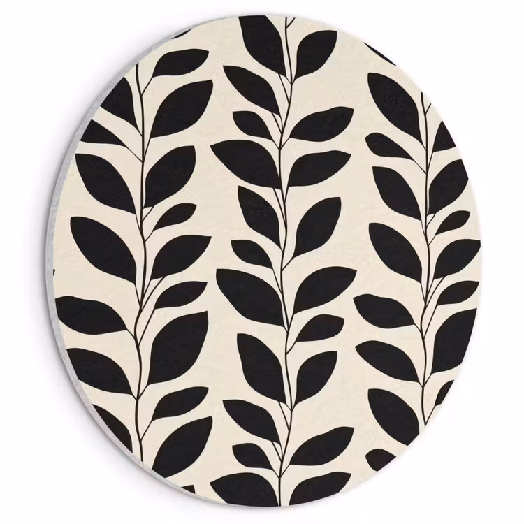 Akoestisch schilderij rond - Botanisch - Dessin - Zwart - Beige — 1