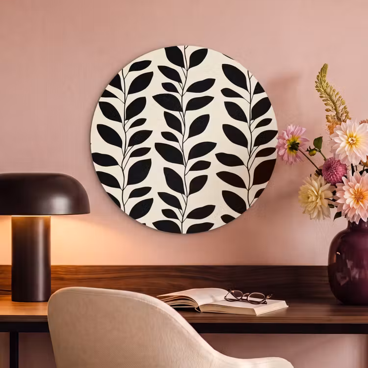 Akoestisch schilderij rond - Botanisch - Dessin - Zwart - Beige — 2