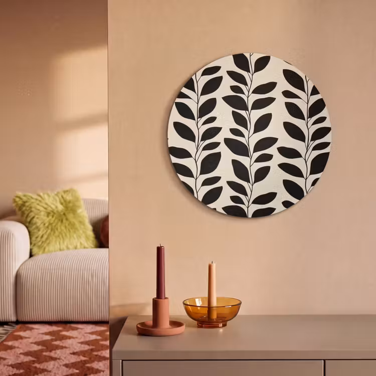 Akoestisch schilderij rond - Botanisch - Dessin - Zwart - Beige — 3