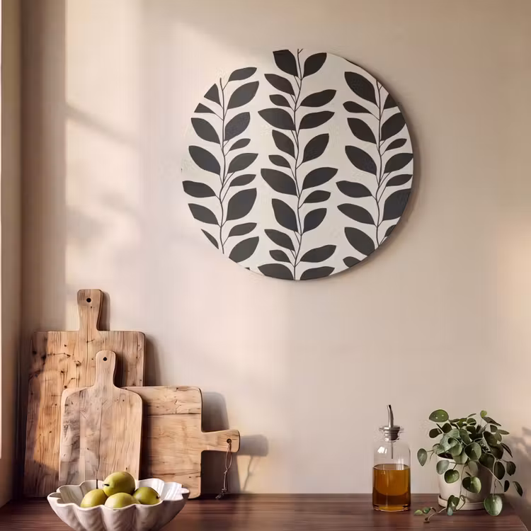 Akoestisch schilderij rond - Botanisch - Dessin - Zwart - Beige — 4
