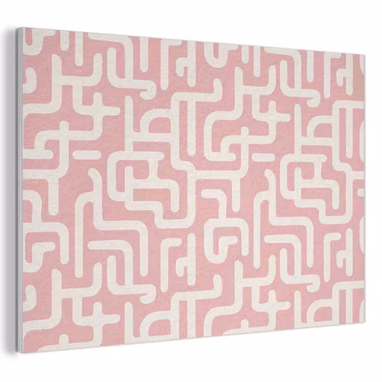 Akoestisch schilderij - Doolhofpatroon - Roze - Wit - Abstract — 1