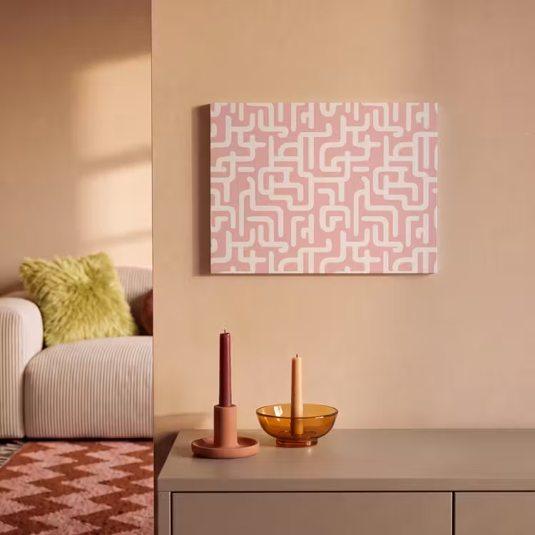 Akoestisch schilderij - Doolhofpatroon - Roze - Wit - Abstract — 2