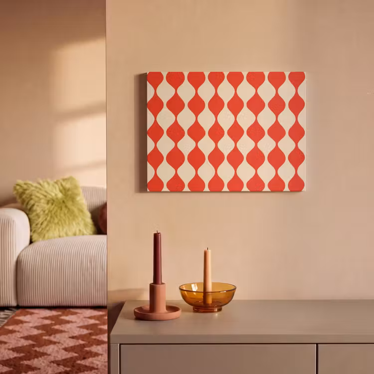 Akoestisch schilderij - Golvend patroon - Retro - Rood - Beige — 2