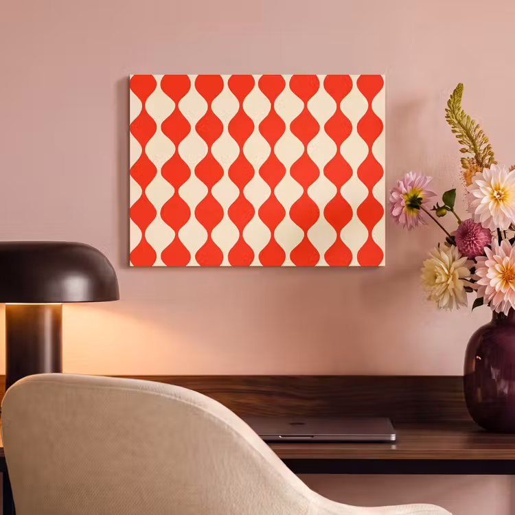 Akoestisch schilderij - Golvend patroon - Retro - Rood - Beige — 4