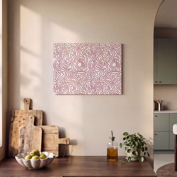 Akoestisch schilderij - Kronkelende lijn - Magenta - Crème — 3