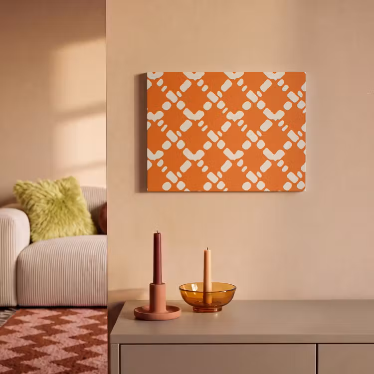 Akoestisch schilderij - Oranje - Ruitpatroon - Wit — 2