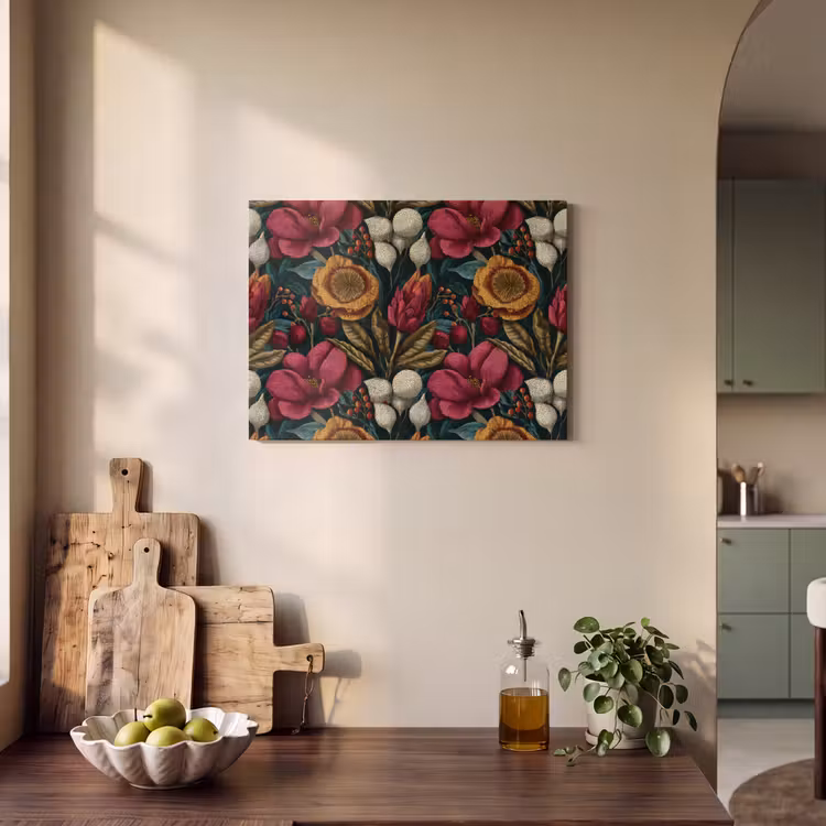 Akoestisch schilderij - Bloemen - Patroon - Rood - Goud — 3