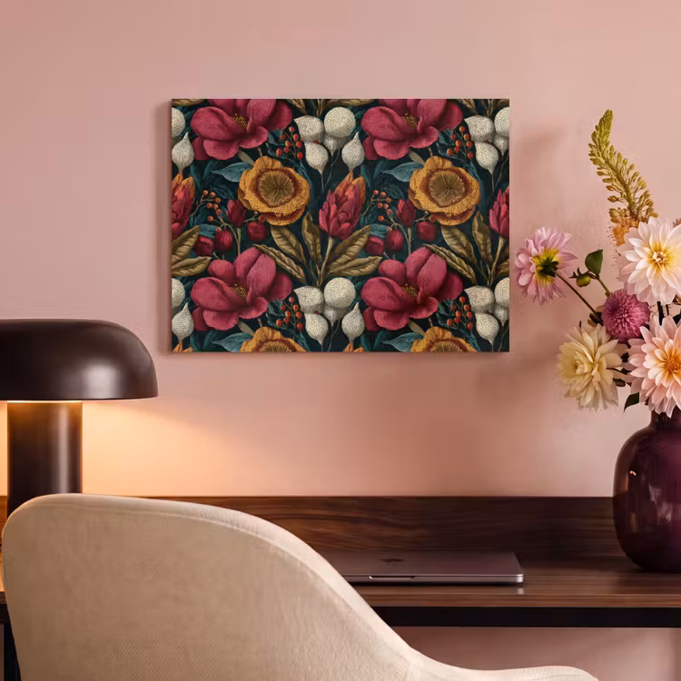 Akoestisch schilderij - Bloemen - Patroon - Rood - Goud — 4