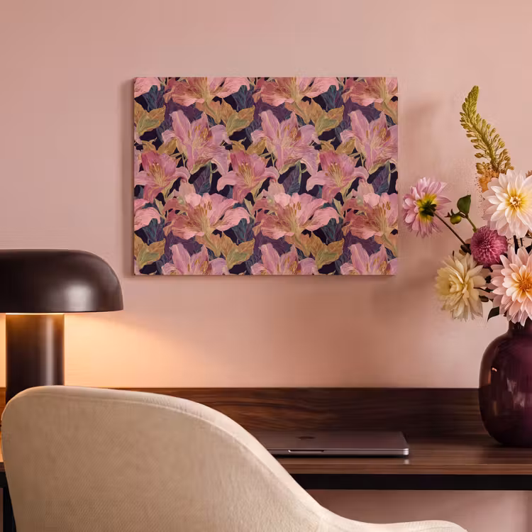 Akoestisch schilderij - Lelies - Patroon - Roze - Goud — 4