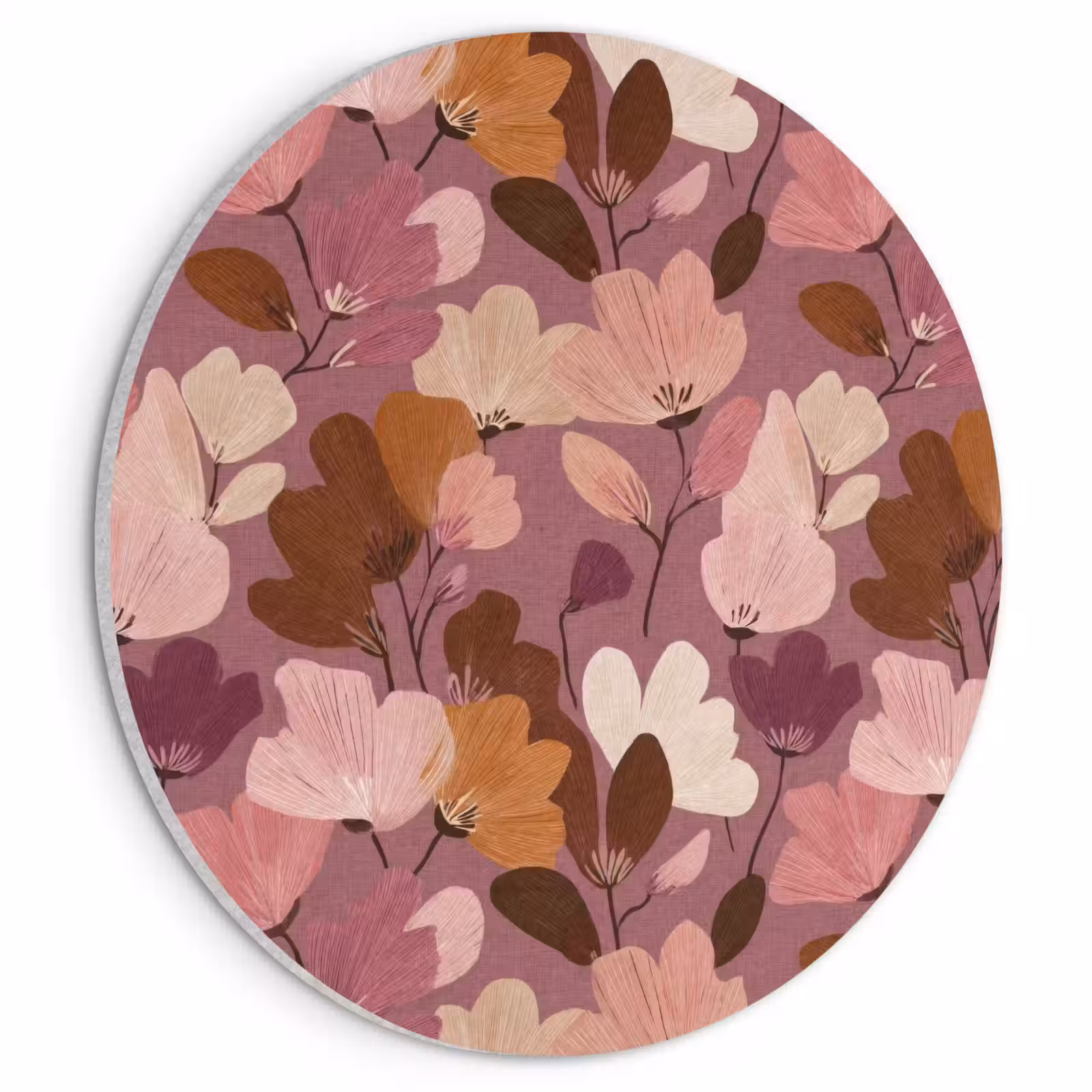 Akoestisch schilderij rond - Bloem - Patroon - Roze — 1