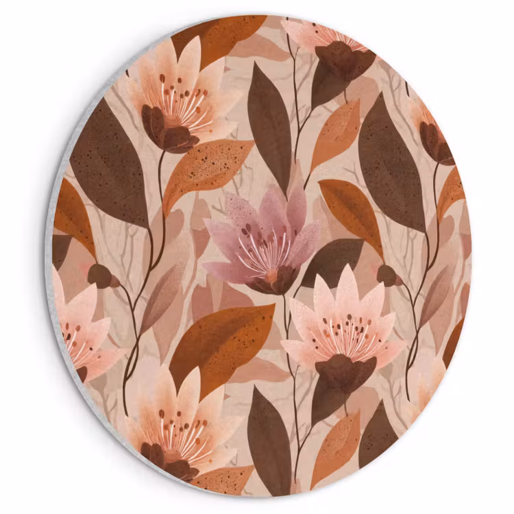 Akoestisch schilderij rond - Bloemen - Bladeren - Bruin — 1