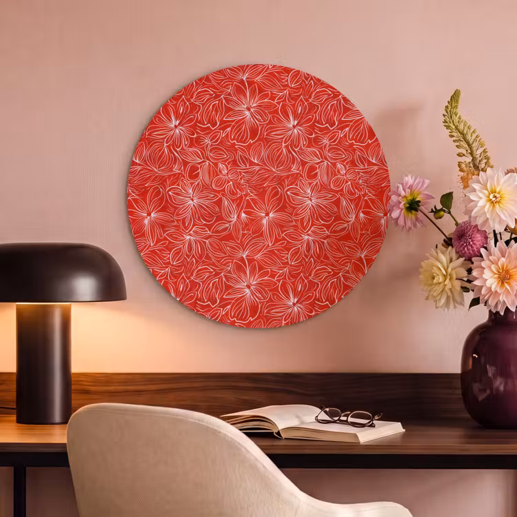 Akoestisch schilderij rond - Bloemen - Patroon - Rood — 2