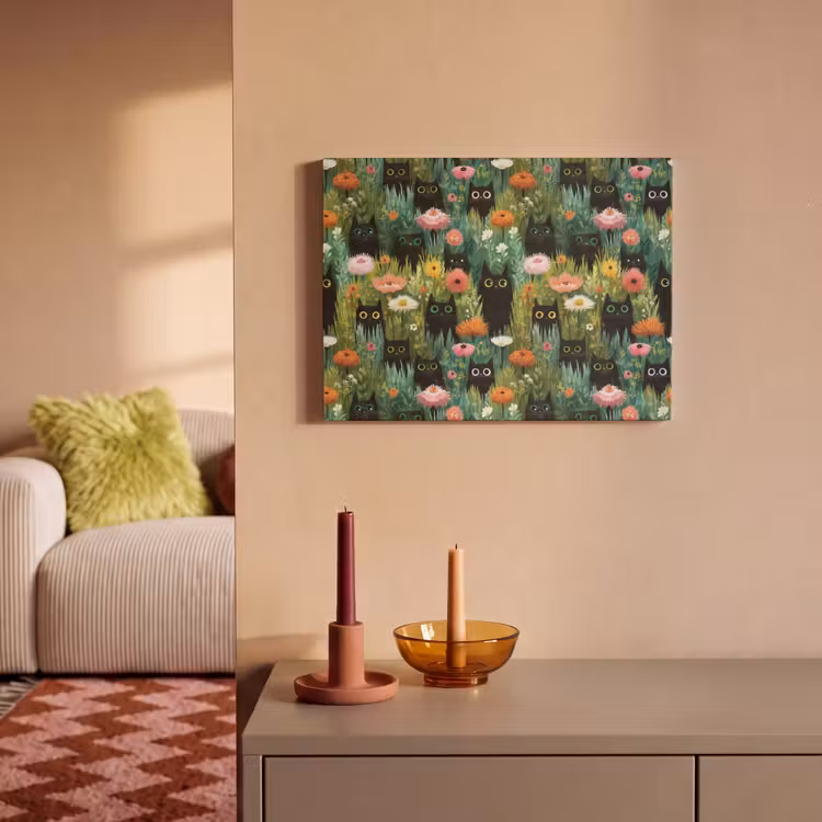 Akoestisch schilderij - Katten - Bloemen - Kleurrijk — 2