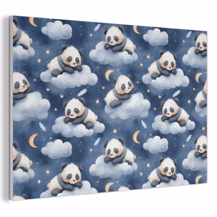 Akoestisch schilderij - Panda's - Slapen - Blauw — 1