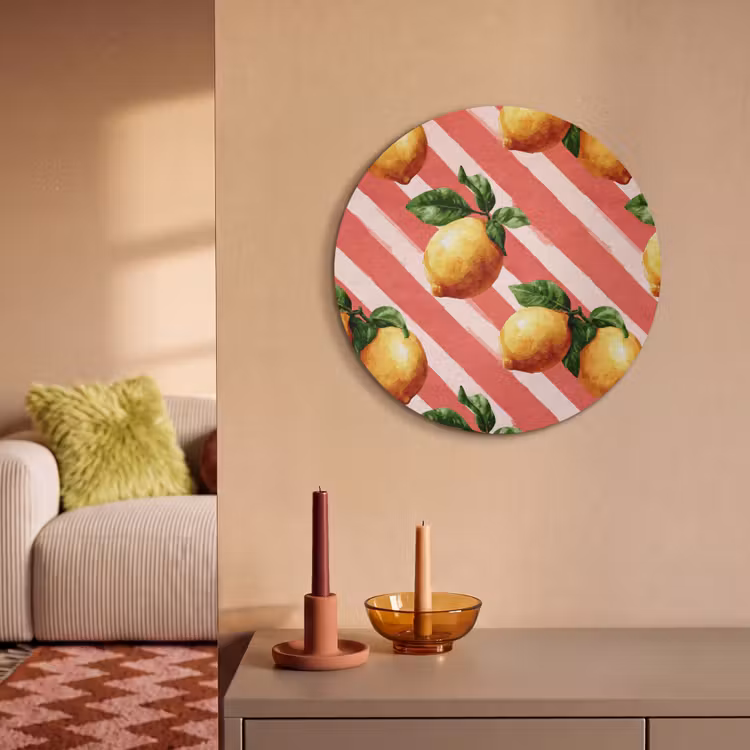 Akoestisch schilderij rond - Citroen - Geïllustreerd - Oranje — 3