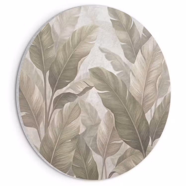 Akoestisch schilderij rond - Bladeren - Tropisch - Natuur - Abstract - Beige — 1