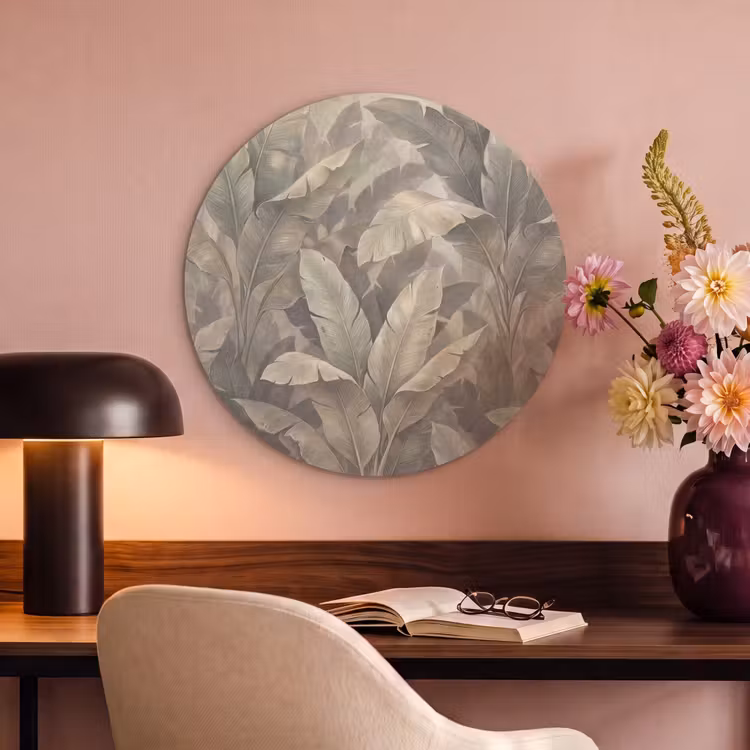 Akoestisch schilderij rond - Bladeren - Tropisch - Natuur - Modern - Beige — 2