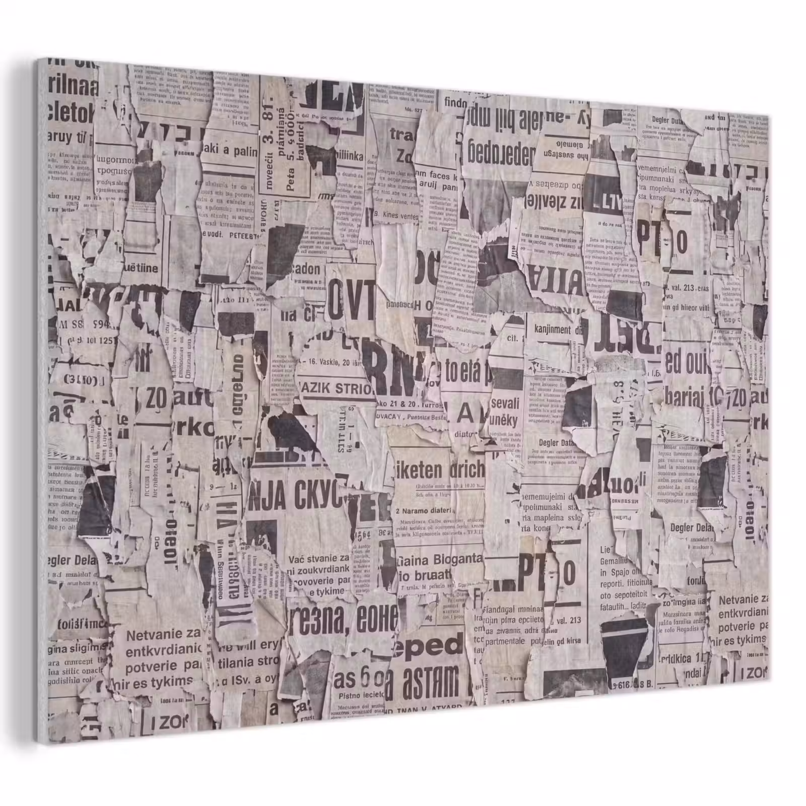 Akoestisch schilderij - Krant - Gescheurd - Textuur - Abstract - Zwart-wit — 1