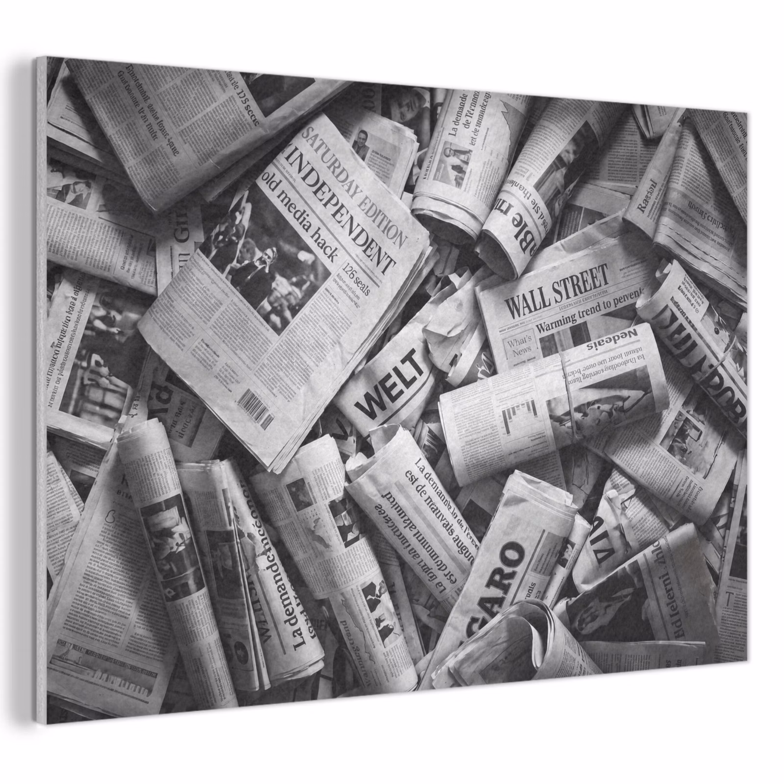 Akoestisch schilderij - Krant - Stapel - Nieuws - Zwart-wit — 1