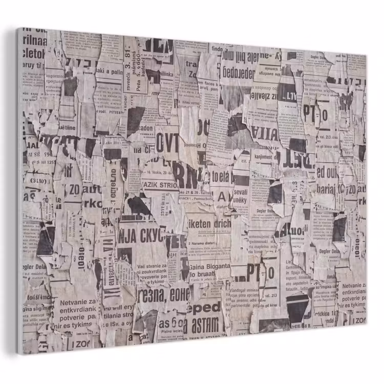 Akoestisch schilderij - Krant - Gescheurd - Textuur - Abstract - Zwart-wit — 1