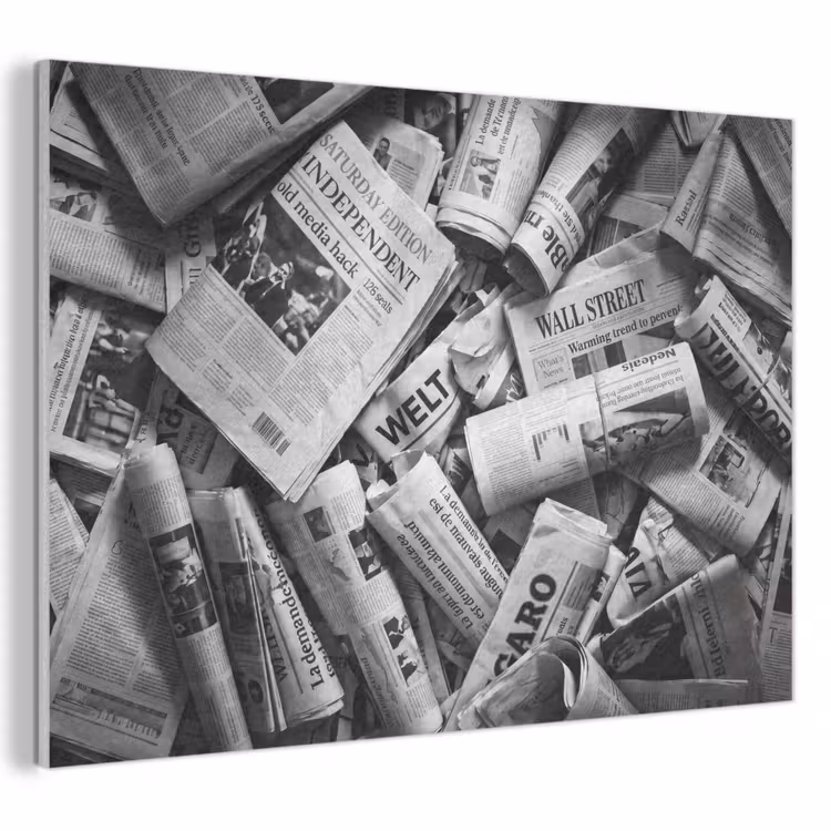 Akoestisch schilderij - Krant - Stapel - Nieuws - Zwart-wit — 1