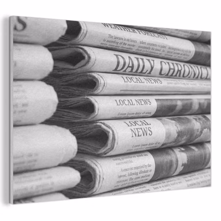 Akoestisch schilderij - Krant - Stapel - Nieuws - Zwart-wit - Media — 1