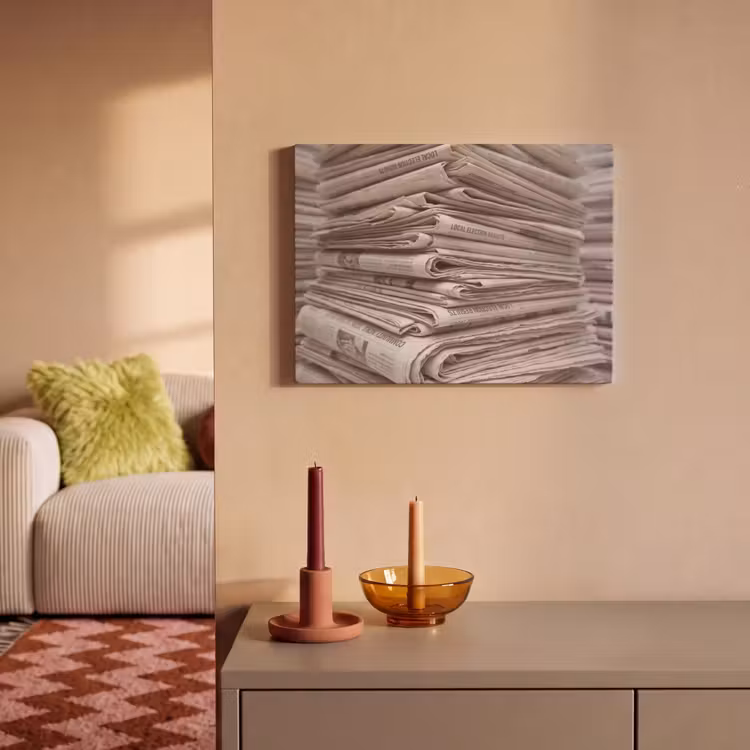 Akoestisch schilderij - Kranten - Stapel - Nieuws - Vintage - Beige — 2
