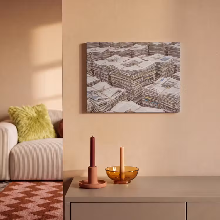 Akoestisch schilderij - Kranten - Stapels - Touw - Informatie - Vintage — 2