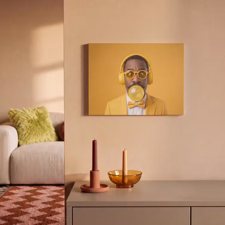 Akoestisch schilderij - Man - Bubblegum - Portret - Geel - Modern — 2