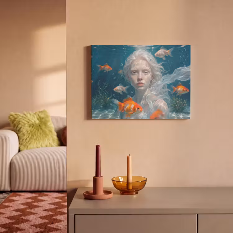 Akoestisch schilderij - Mens - Onderwater - Vis - Modern - Blauw — 2