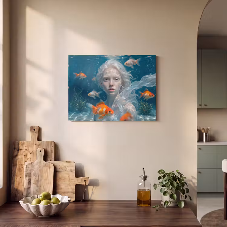 Akoestisch schilderij - Mens - Onderwater - Vis - Modern - Blauw — 3