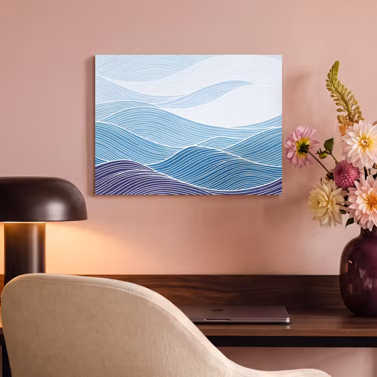 Akoestisch schilderij - Abstract - Golven - Patroon - Blauw - Modern — 4