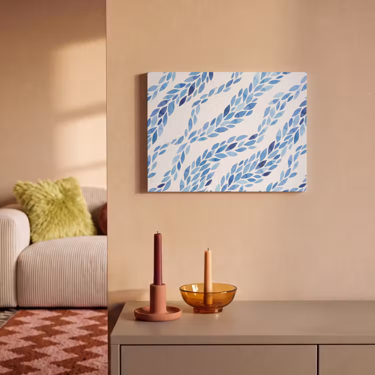 Akoestisch schilderij - Bladeren - Aquarel - Patroon - Modern - Blauw — 2