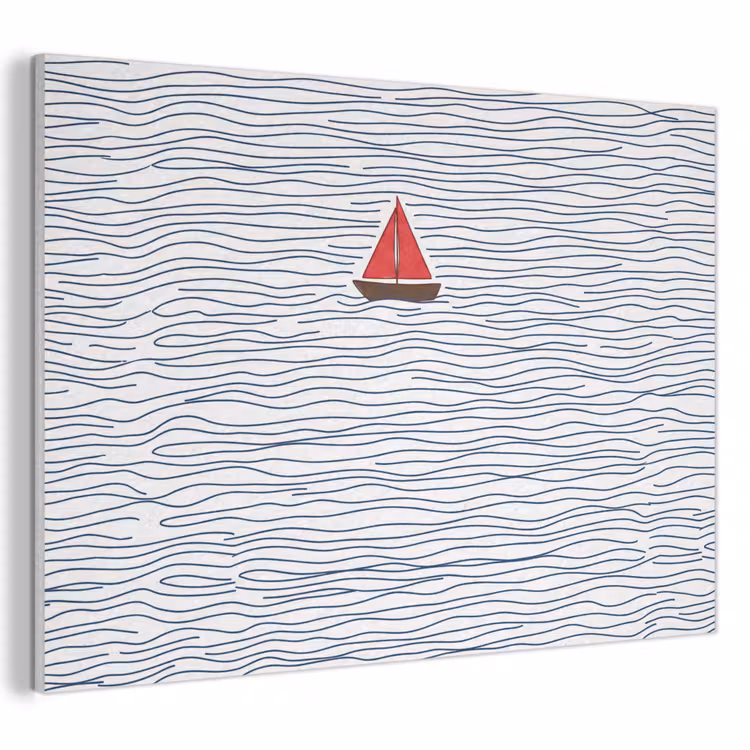 Akoestisch schilderij - Boot - Water - Rood - Illustratie - Minimalistisch — 1