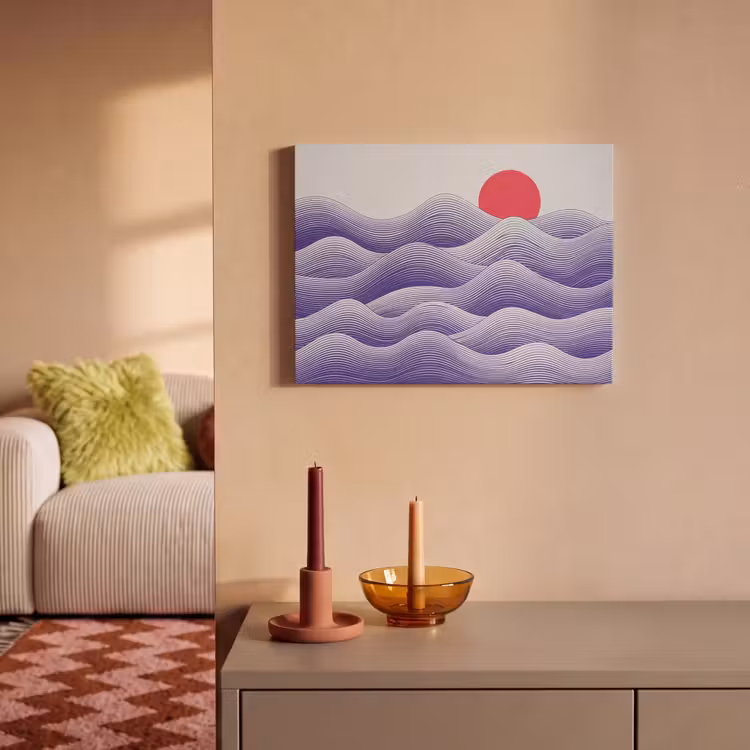 Akoestisch schilderij - Golven - Zon - Natuur - Abstract - Rood — 2
