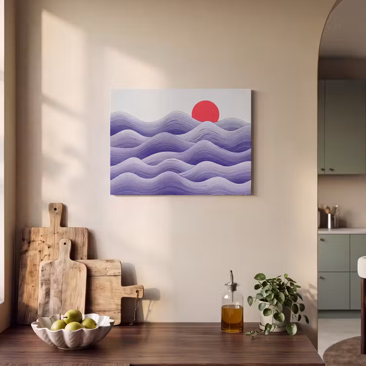 Akoestisch schilderij - Golven - Zon - Natuur - Abstract - Rood — 3