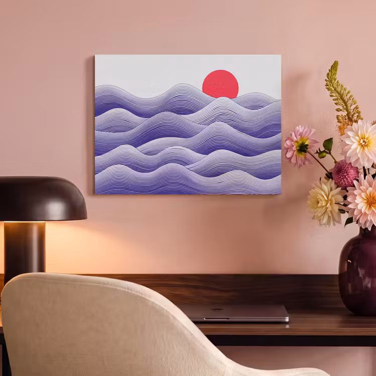 Akoestisch schilderij - Golven - Zon - Natuur - Abstract - Rood — 4
