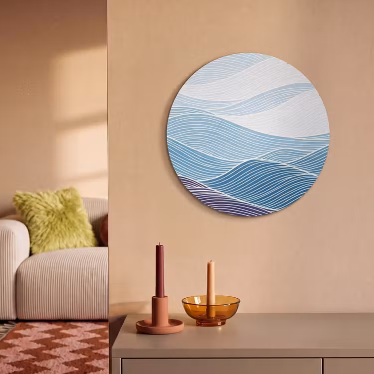 Akoestisch schilderij rond - Abstract - Golven - Patroon - Blauw - Modern — 3
