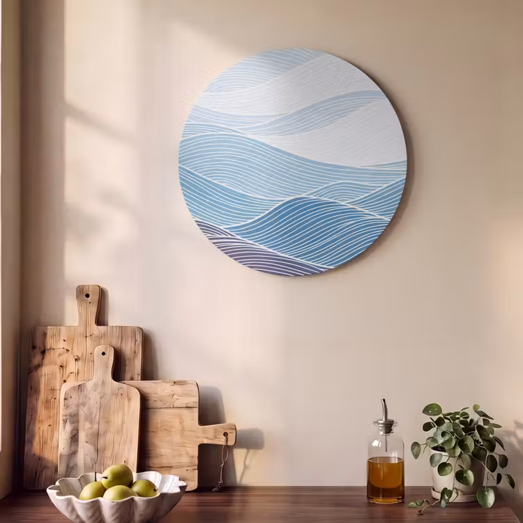 Akoestisch schilderij rond - Abstract - Golven - Patroon - Blauw - Modern — 4