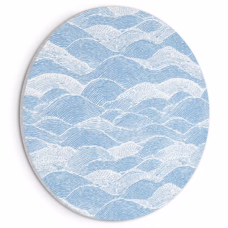 Akoestisch schilderij rond - Blauw - Wit - Golven - Getekend — 1