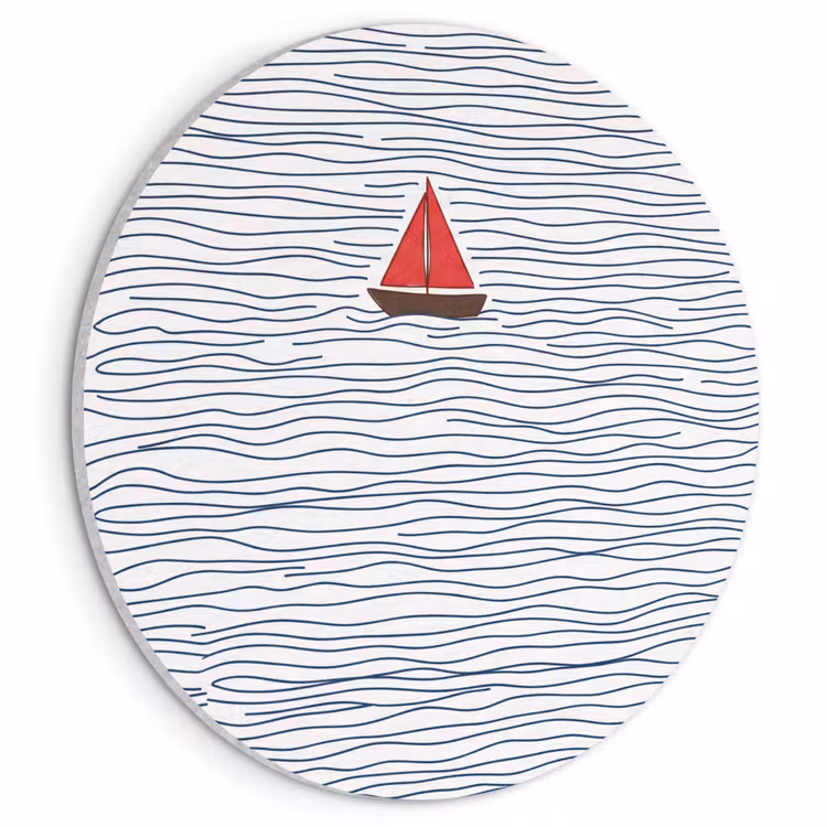 Akoestisch schilderij rond - Boot - Water - Rood - Illustratie - Minimalistisch — 1