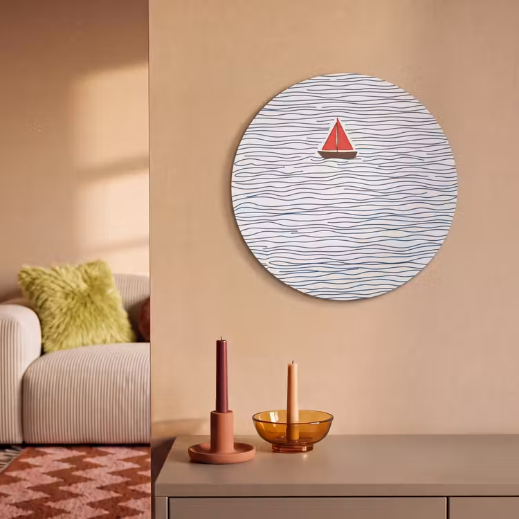 Akoestisch schilderij rond - Boot - Water - Rood - Illustratie - Minimalistisch — 3