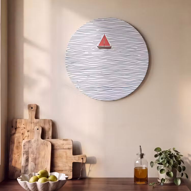 Akoestisch schilderij rond - Boot - Water - Rood - Illustratie - Minimalistisch — 4