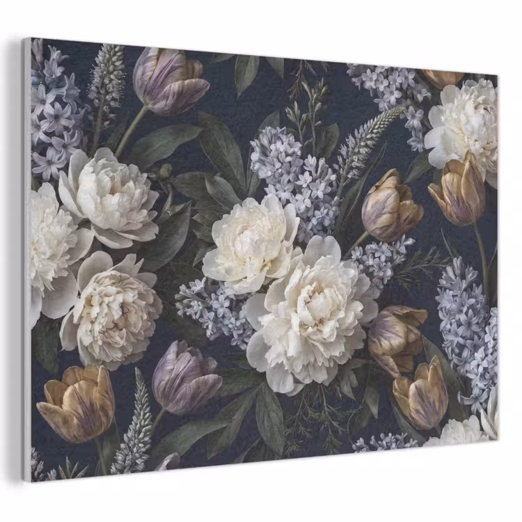 Akoestisch schilderij - Bloemen - Donker - Elegant - Natuur - Wit — 1