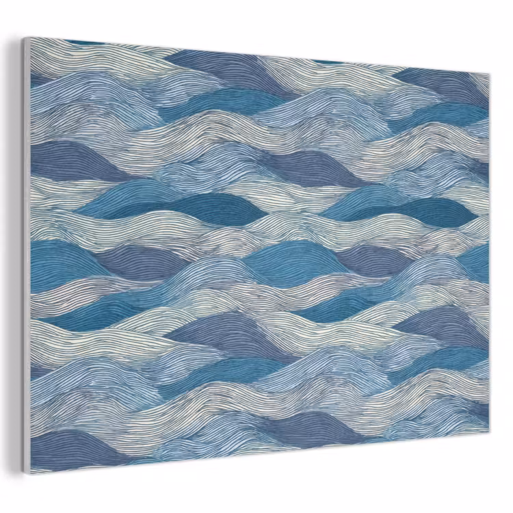 Akoestisch schilderij - Getekend - Blauw - Wit - Golvend - Streepjes — 1