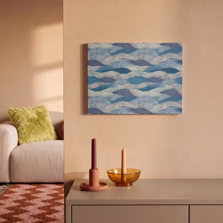 Akoestisch schilderij - Getekend - Blauw - Wit - Golvend - Streepjes — 2