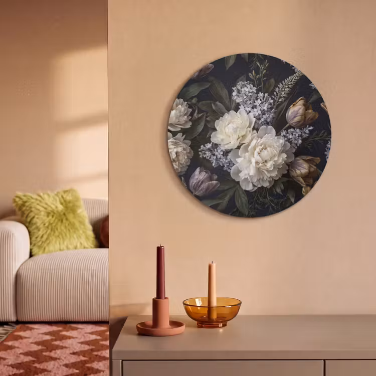 Akoestisch schilderij rond - Bloemen - Donker - Elegant - Natuur - Wit — 3