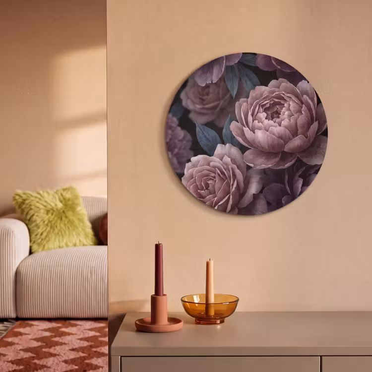Akoestisch schilderij rond - Bloemen - Patroon - Donker - Botanisch - Paars — 3